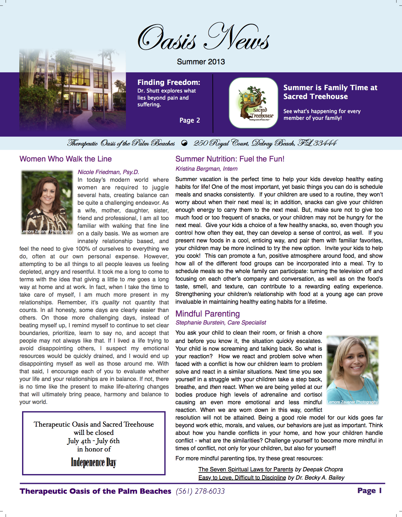 Oasis News: June/July 2013 | Therapeutic Oasis